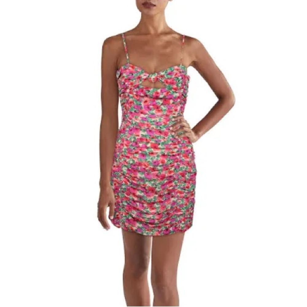 Endless Rose Double Ruched Skinny Floral Mini Dress - Picture 3 of 5